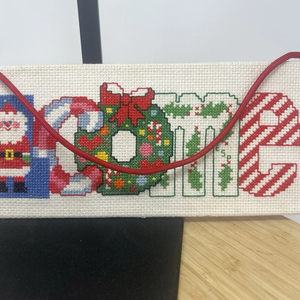 Cross Stitch Christmas Santa Hanging Welcome Sign 13